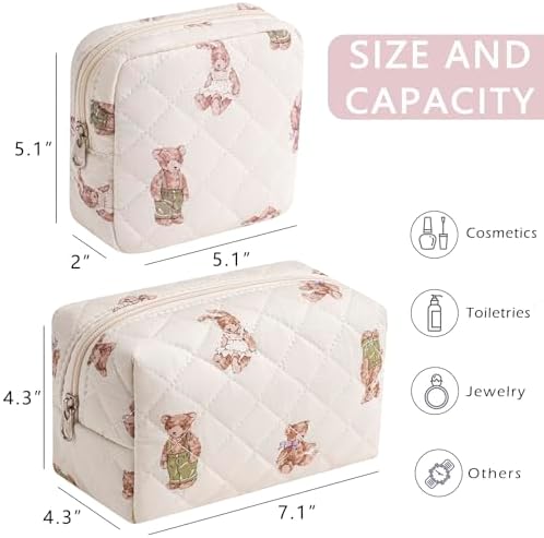RSRSLEII 2 Pcs Quilted Cotton Makeup Bag Set, 20 Bear Set - Image 3
