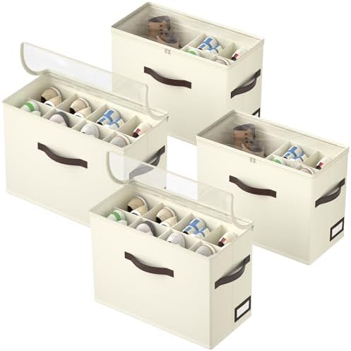 OIAHOMY 4 Pack Shoe Organizer for Closet, Foldable Shoe Storage Bins by MasterofSpaceOptimization