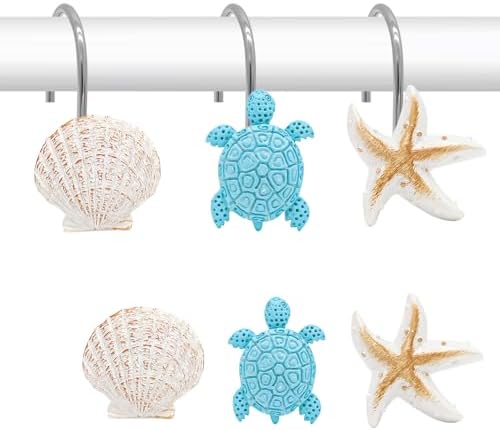 Shower Curtain Hooks, Seashell Turtles Shower Curtain Rings, Beach Theme Rust by JTDTH