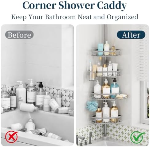Consumest Shower Caddy Tension Pole, Shower Caddy Corner, 4 Tier - Image 2