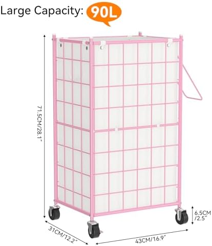 WOWLIVE Rolling Laundry Basket, Metal Wire Frame Laundry Hamper - Image 2