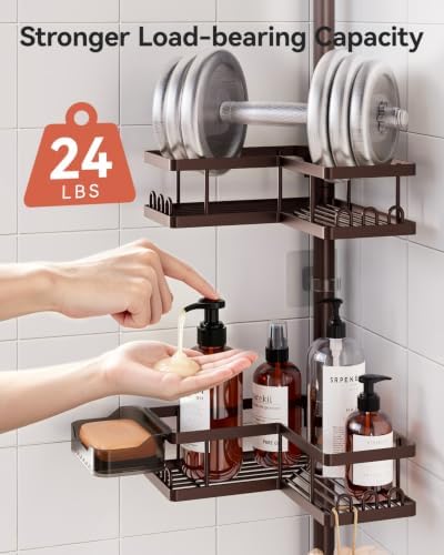 YASONIC Corner Shower Caddy Tension Pole, 25.7-109.1in Adjustable Shower Shelves - Image 6