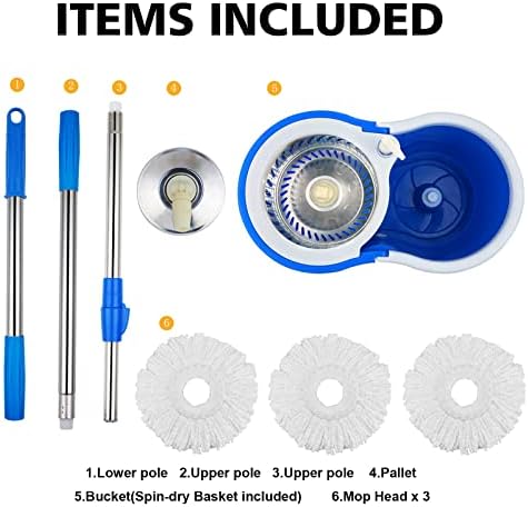 Spin Mop and Bucket with Wringer Set, 360° Mop and Bucket System with 3 - Image 2