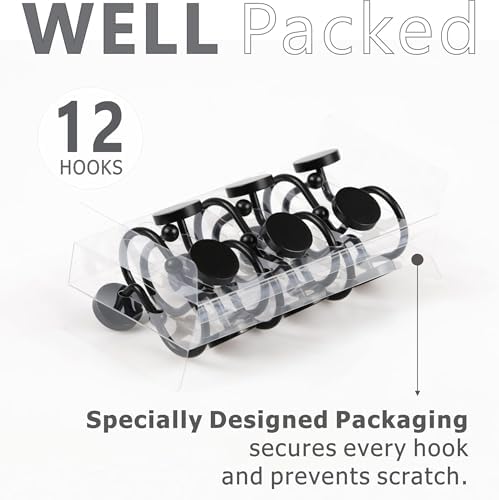 Matte Black Shower Curtain Hooks: Rust Proof Metal Curtain Rings - Image 4