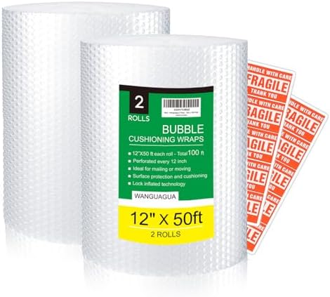 WANGUAGUA Perforated Bubble Packing Nylon Wrap 2 Pack 12 Inch x 100 ft Total by WANGUAGUA