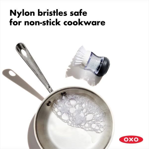 OXO Good Grips Soap Dispensing Palm Brush Storage Set | Dish Scrub and Stand - Image 3