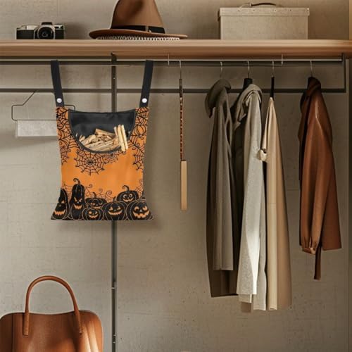 Halloween Pumpkin Clothespin Carrier Bag, Spiderweb Wide Opening Laundry - Image 5