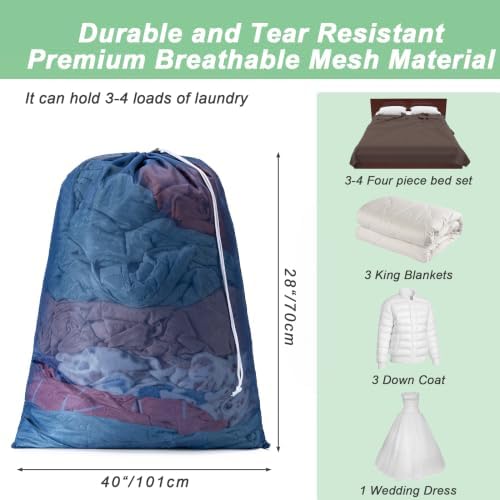 2 Pack Mesh Travel Laundry Bag 28" x 40"Extra Large Dirty Clothes Organizer - Image 2
