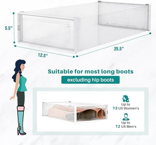 12-Piece Extra Large Boot and Shoe Storage Boxes, Stackable Clear Plastic Shoe - Image 3