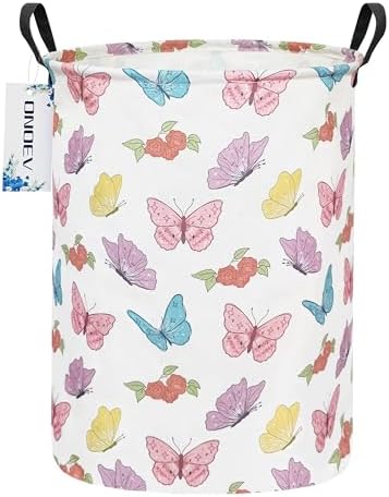 Round Butterfly Laundry Hamper Waterproof Fabric Home Storage by ONOEV