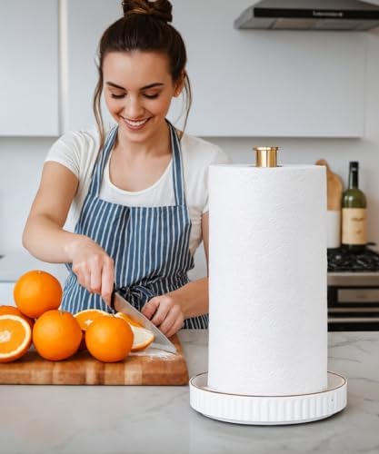 Paper Towel Holder Countertop, Ceramic Base, Fits Double to Family Rolls - Image 6