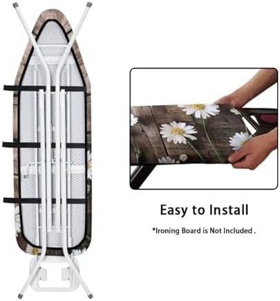 Daisy Flower Wood Grain Brown Ironing Board Cover Soft Table Top Home - Image 4