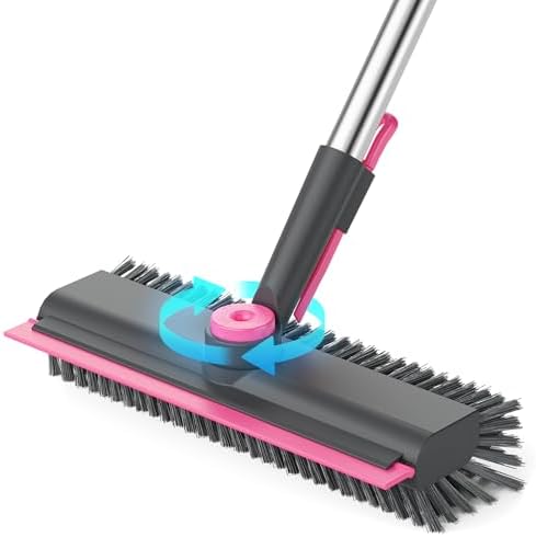 3 in 1 Floor Scrub Brush with Long Handle, Deck Brush with Squeegee by HelpX