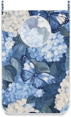 Blue Hydrangea and Butterfly Door Hanging Laundry Hamper Bag by WelcometoElliTarr