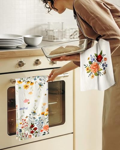 Miss Adola Flour Sack Kitchen Towels Set of 4, Retro Flower - Image 6