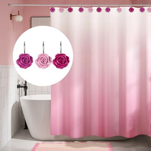 Sunlit Rose Shower Curtain Hooks, Home Decorative Flower Shower Curtain Rings - Image 5