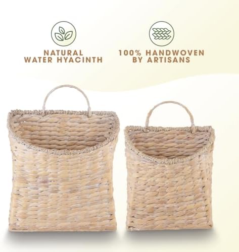 84ECO Set of 2 White Wicker Hanging Baskets - Image 6