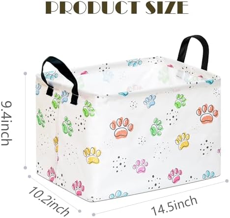 Baby Storage Basket, Colorful Dog Paw Print, Waterproof Lining, Leather Handles - Image 5
