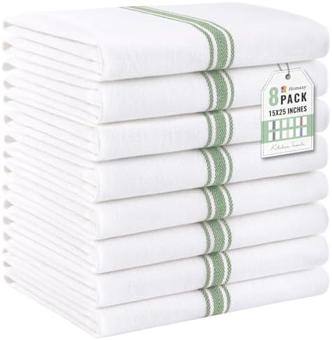 Homaxy 100% Ring Spun Cotton Kitchen Towels 8 Pack, Grass Green Stripe by Homaxy