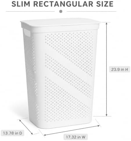 White Laundry Hamper with Hinged Lid, Rectangular 23.9 Inch - Image 2