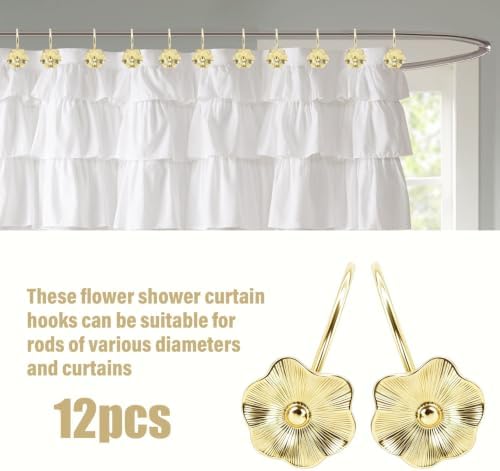 12PCS Decorative Shower Curtain Hooks, Rustproof Metal Flower Shower Curtain - Image 5