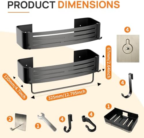 Black Adhesive Square Shower Caddy - Image 2