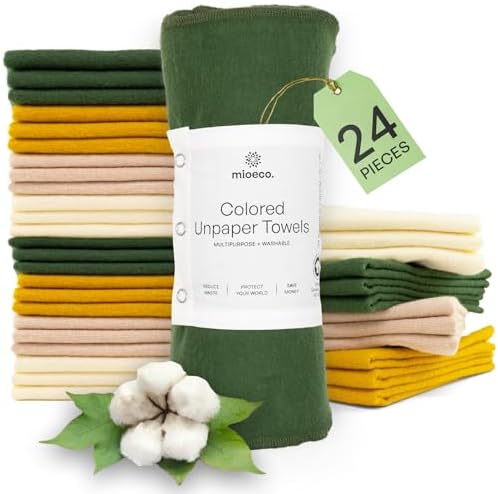 mioeco 24 Pack Reusable Kitchen Paper Towels, Organic Multicolor Cloths by MioEco-SustainableLiving