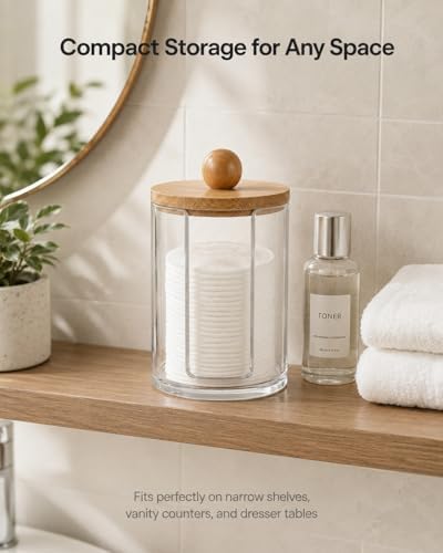 Cotton Round Holder with Bamboo Lid, 10oz Cotton Pad Dispenser - Image 4