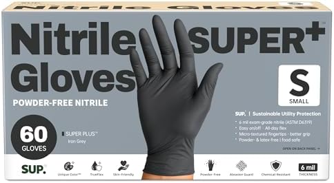 SUPER+ Black Nitrile Gloves HEAVY DUTY 6 Mil Disposable Chemical Resistant by Super