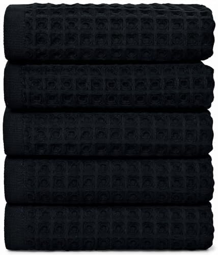 Jacquotha Black Waffle Cotton Hand Towel Set of 5 by Jacquotha