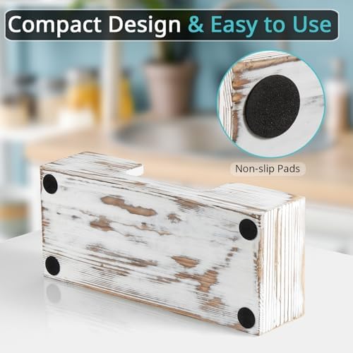 Paper Towel Dispenser Countertop, Retro White Wood Bathroom Paper Towel Holder - Image 4