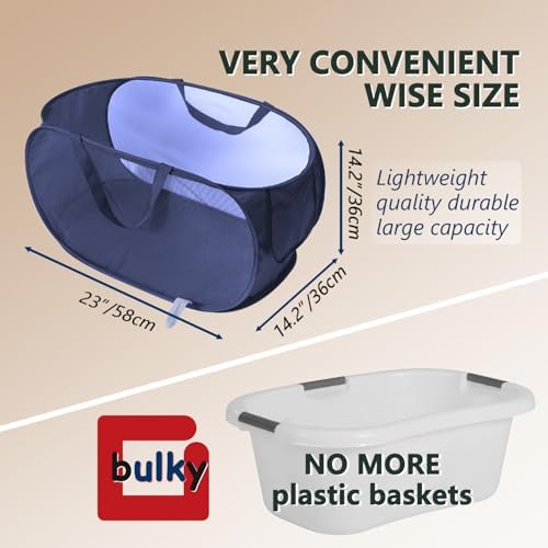 Collapsible Laundry Hamper Basket, Pop Up Mesh Foldable Bag - Image 3