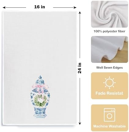 Blue and White Porcelain Kitchen Towels and Hand Towels, 16x24 Inches - Image 5