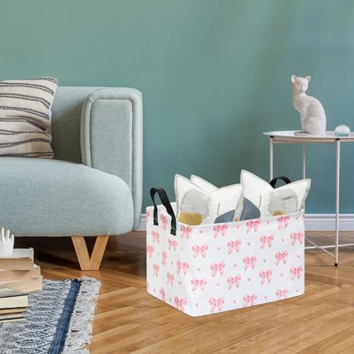 Pink Bow Canvas Storage Basket Waterproof Laundry Hamper - Image 7