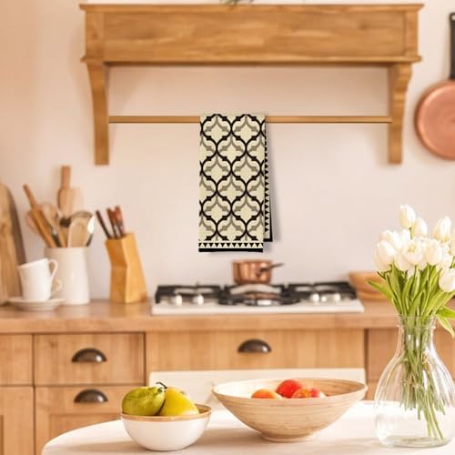 Beige and Brown Moroccan Kitchen Towels, Boho Abstract Dish Tea Towels - Image 2