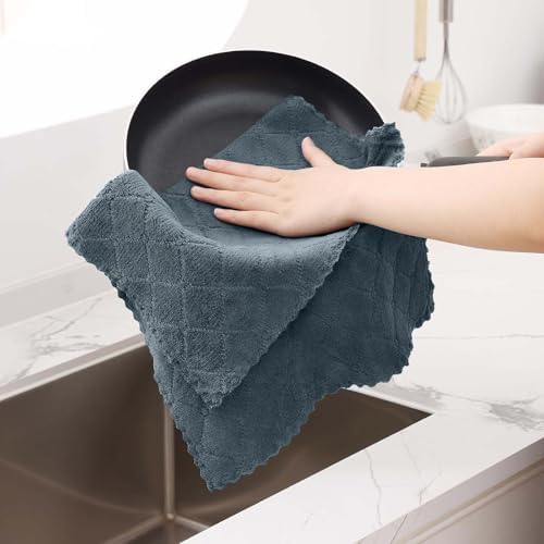 Homaxy Super Soft 16 Pack Coral Velvet Dish Cloths, Dark Grey - Image 4