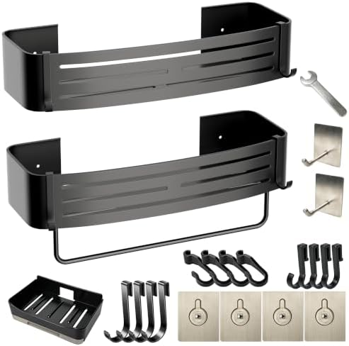 Black Adhesive Square Shower Caddy by PHXGrove