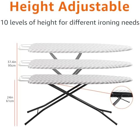 Amazon Basics Height Adjustable Full-Size Foldable Ironing Board, 4-Leg Fold-Up - Image 3