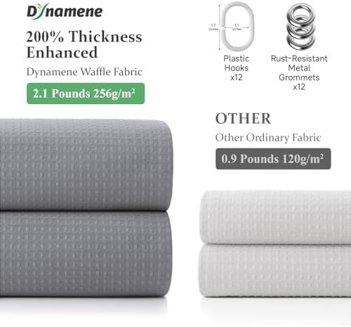 Dynamene Extra Long Waffle Shower Curtain 256 GSM Fabric 72x96 Grey/Gray - Image 5