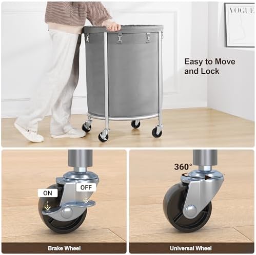 ELYKEN Laundry Basket with Wheels, Round Rolling Laundry Hamper - Image 4