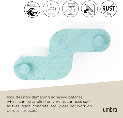 Umbra Nami Shower Caddy, Adhesive No Drill Bathroom, Ocean Blue - Image 6