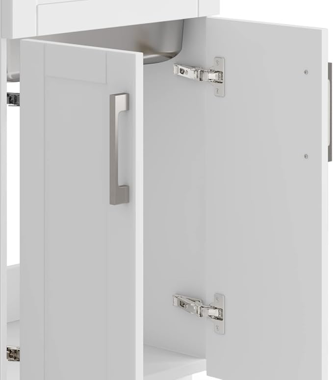 SIMPLIHOME Hennessy All-in-One 20 inch Wide Utility Sink and Laundry Cabinet in Pure White Finish, Transitional Stainless Steel Sink Cabinet for Laundry Rooms with High-Arch Chrome Faucet and Storage