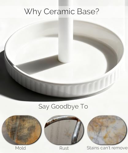 Paper Towel Holder, Ceramic Heavy Plate Base Wobble-Free, Roll Stand-White - Image 2