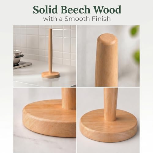 Wooden Paper Towel Holder for Countertop, Solid Beech Wood Stand - Image 6
