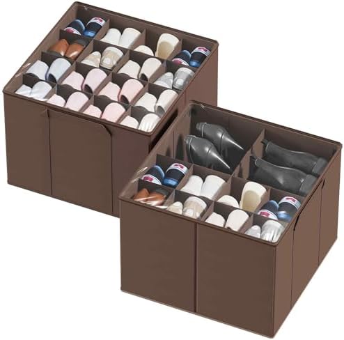 SpaceAid Shoe Organizer for Closet, 2 Pack Foldable Shoe Storage Containers by SpaceAid