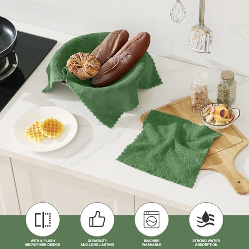 Homaxy Super Soft 12 Pack Kitchen Towels and Dishcloths Set, Grass Green - Image 2