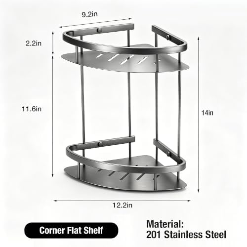 Corner Shower Caddy, 201 Stainless Steel Bathroom Shelf Organizer, Wall Mounted - Image 2