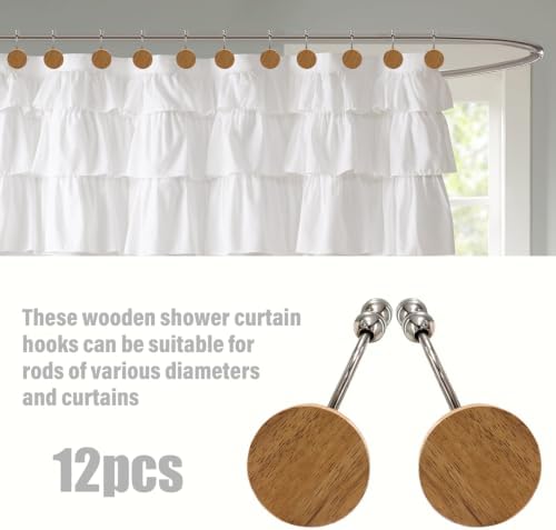 Wood Shower Curtain Hooks, Wooden Decorative Shower Curtain Rings, Modern Round - Image 4
