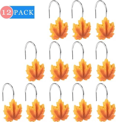 Maple Leaf Shower Curtain Hooks, 12 Anti Rust Decorative Shower Curtain Ring - Image 7