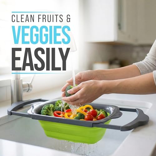 Comfify Green XL Collapsible Silicone Over Sink Colander – 6 Quart - Image 5